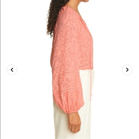 Tanya Taylor Janey Long Sleeve Tie Neck Peasant Top Balloon Sleeve - Picture 2 of 9